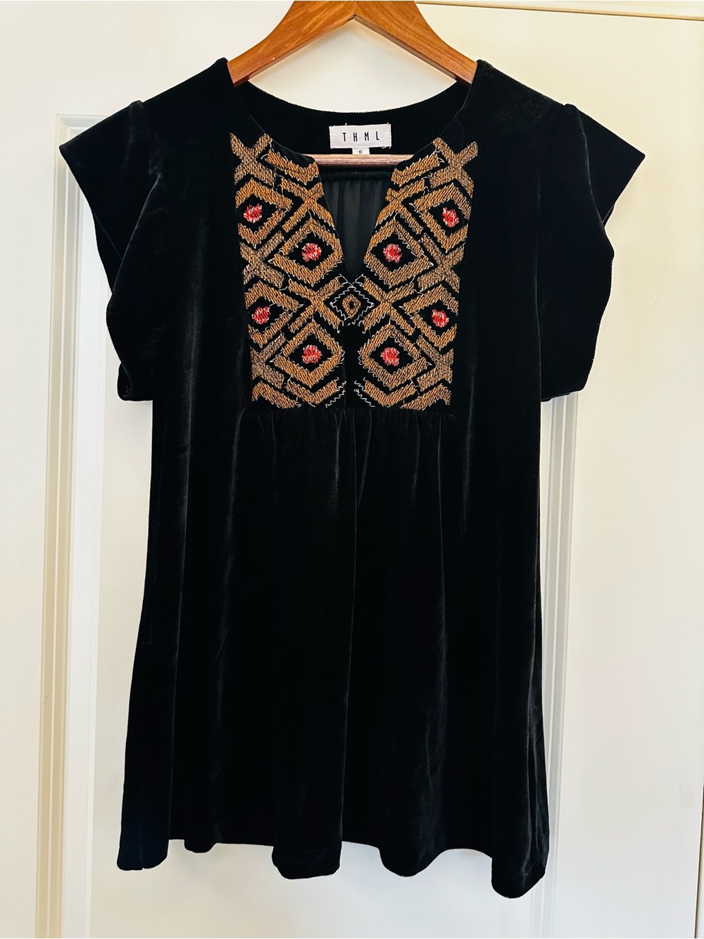 THML Black Velvet Tunic with Gold and Red Embroidery